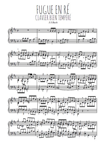 Téléchargez l'arrangement pour piano de la partition de Clavier bien tempéré, fugue en Ré en PDF